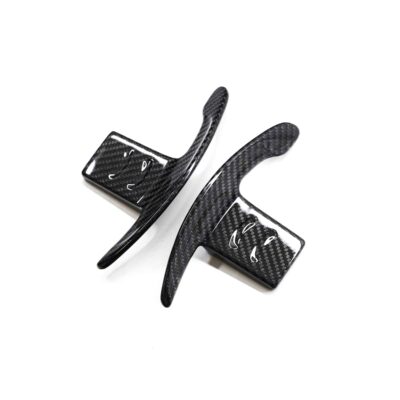 PaddleShifterz Carbon fiber paddle shifters for BMW F Series red photographed from the rear on a table