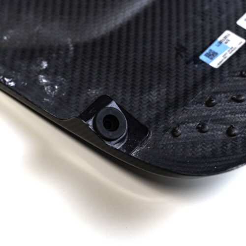 Close up view of the hook on OEM BMW M Performance Carbon Engine Cover - 11122413815
