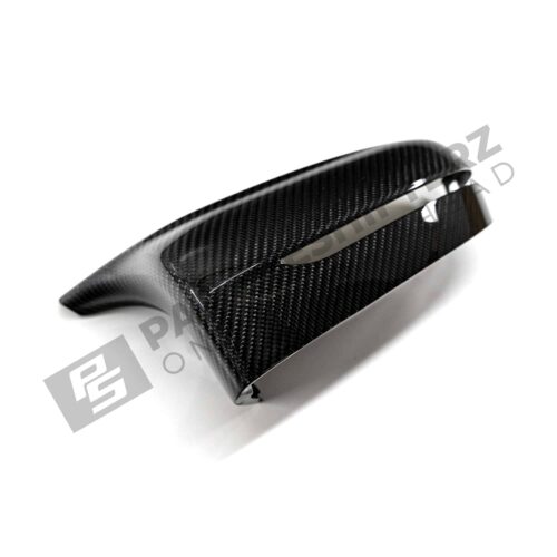 Side-front view of the OEM BMW M Performance Carbon fiber Mirror caps - 51162446821