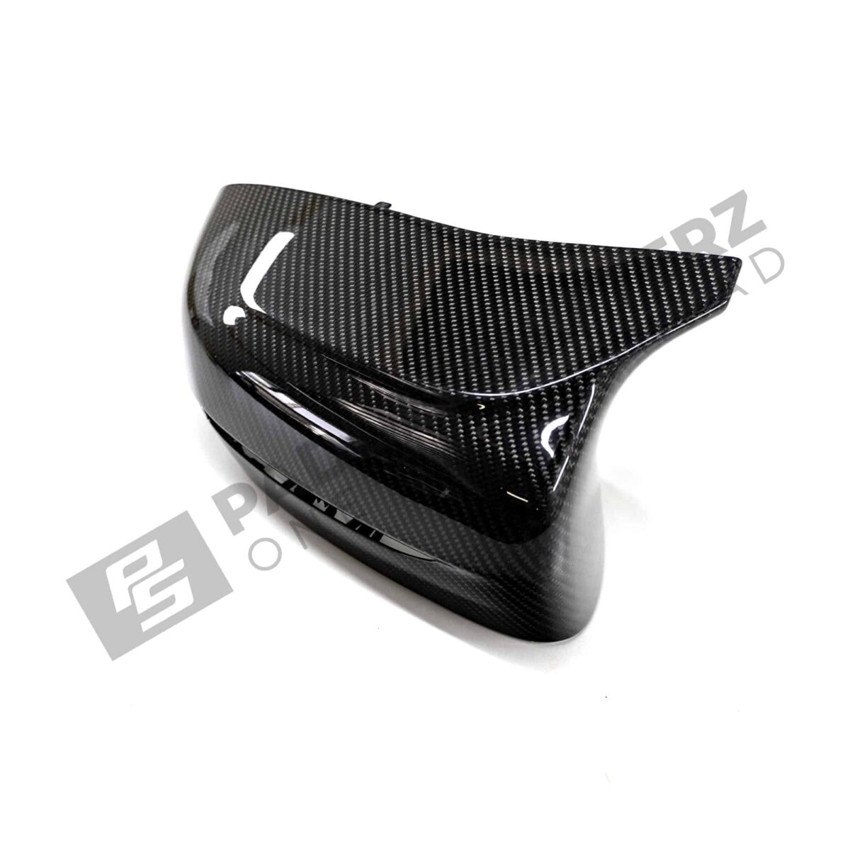 Front side view of the OEM BMW M Performance Carbon fiber Mirror caps - 51162446822