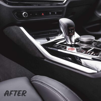 A picture of OEM BMW M Performance alcantara knee pads for BMW installed in a BMW G87 M2 - after shot