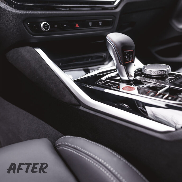 A picture of OEM BMW M Performance alcantara knee pads for BMW installed in a BMW G87 M2 - after shot