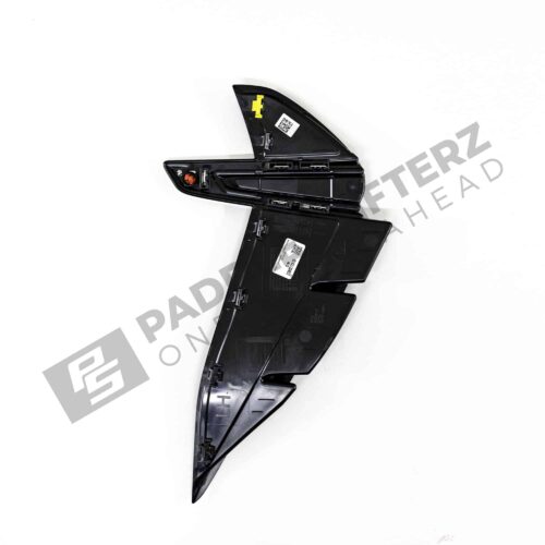 OEM BMW M performance carbon fiber side trim, left side rear full view