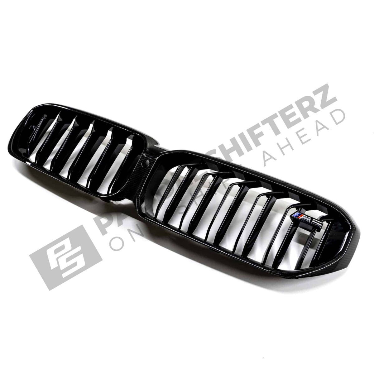 Side top view of OEM BMW M Perf F90 LCI Carbon front grille – 51712469540