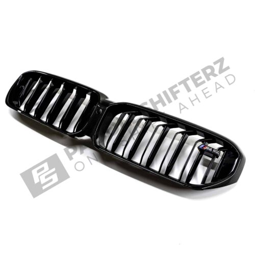 Side top view of OEM BMW M Perf F90 LCI Carbon front grille – 51712469540