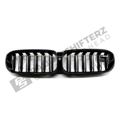 Top front view of OEM BMW M Perf F90 LCI Carbon front grille – 51712469540