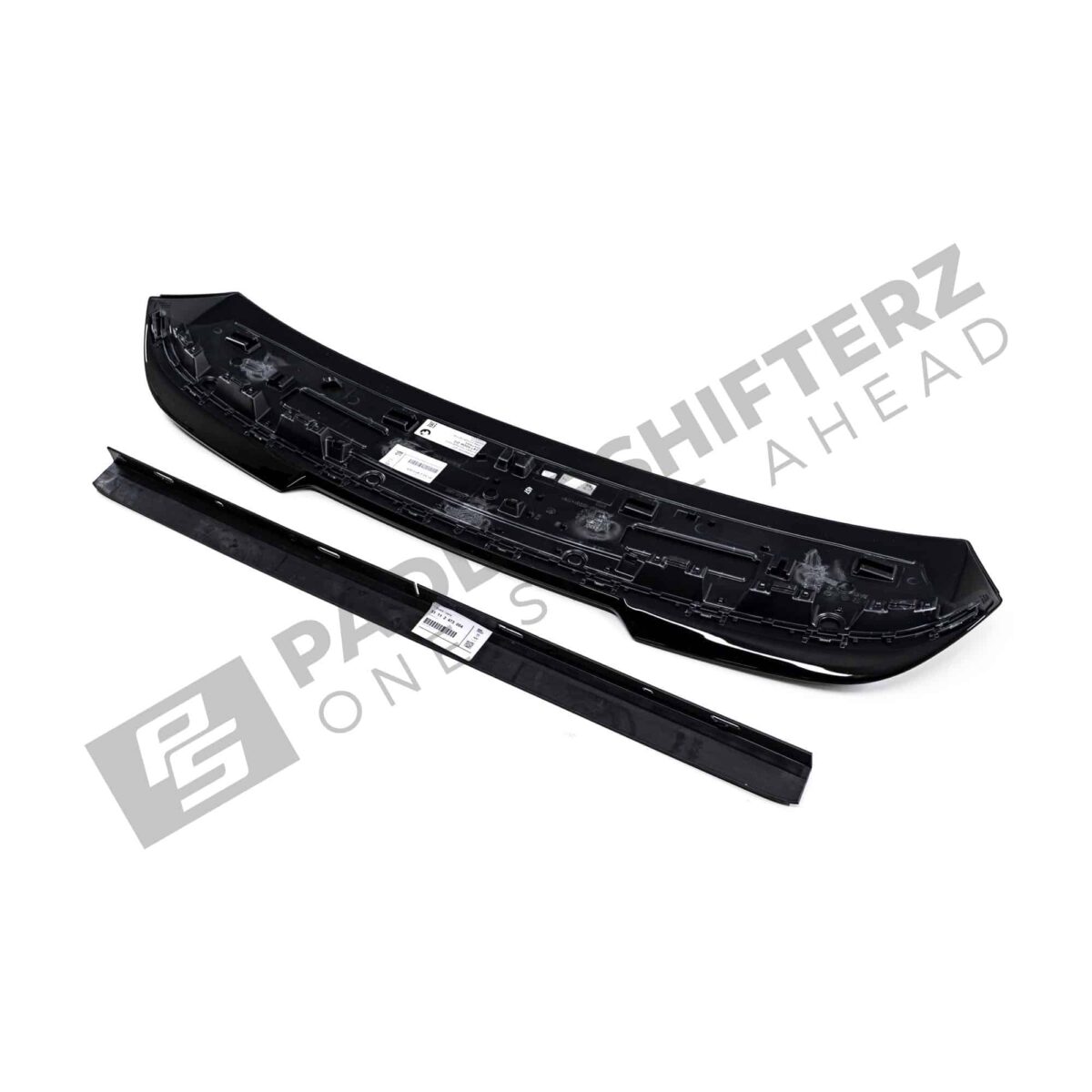 Bottom side view of OEM BMW M Performance Gloss black roof spoiler – 51622473006