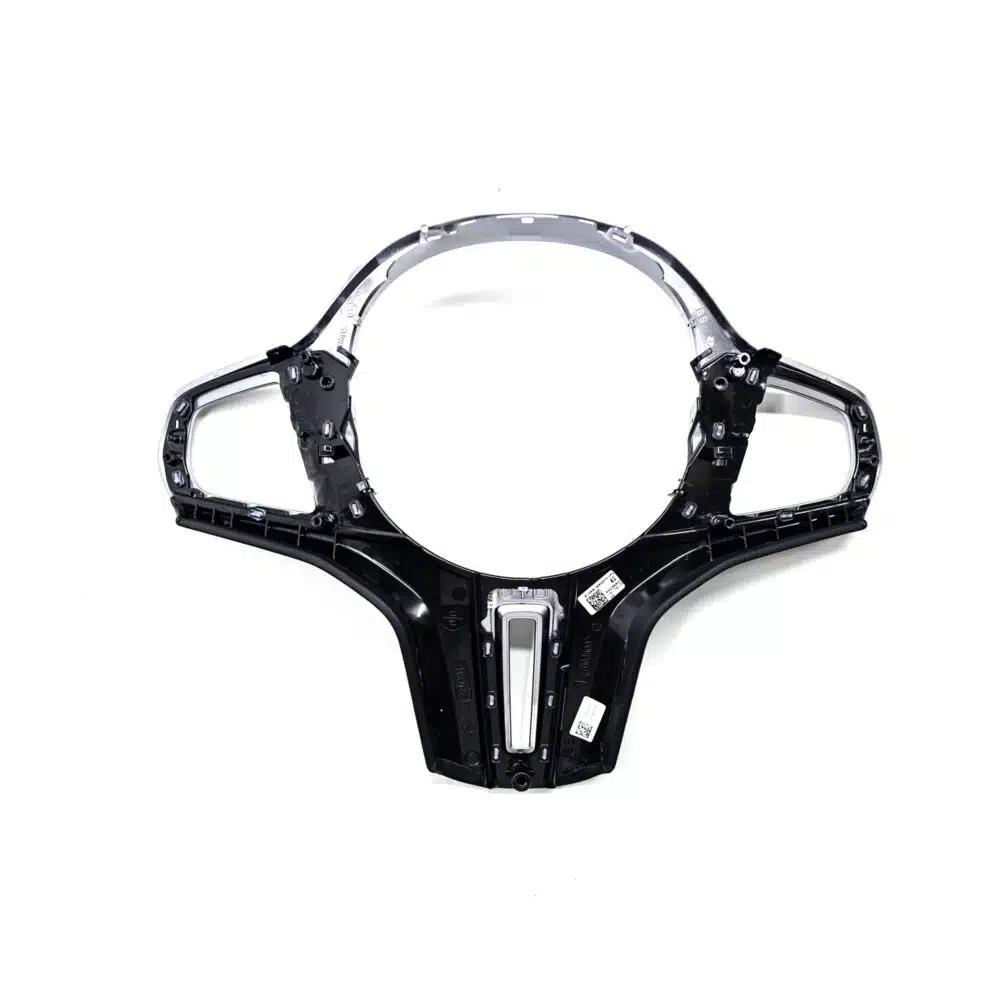 Rear view of the OEM BMW F90 M5 CS gloss black steering wheel trim 32309503440