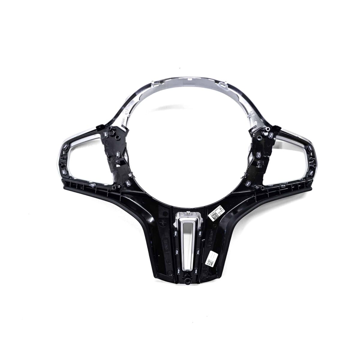 Rear view of the OEM BMW F90 M5 CS gloss black steering wheel trim 32309503440