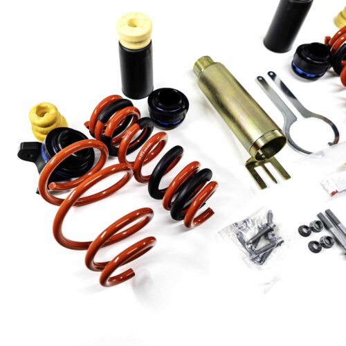 Close up shot of the springs and accessories of the OEM BMW M Performance suspension lowering Kit - 31305A2D979