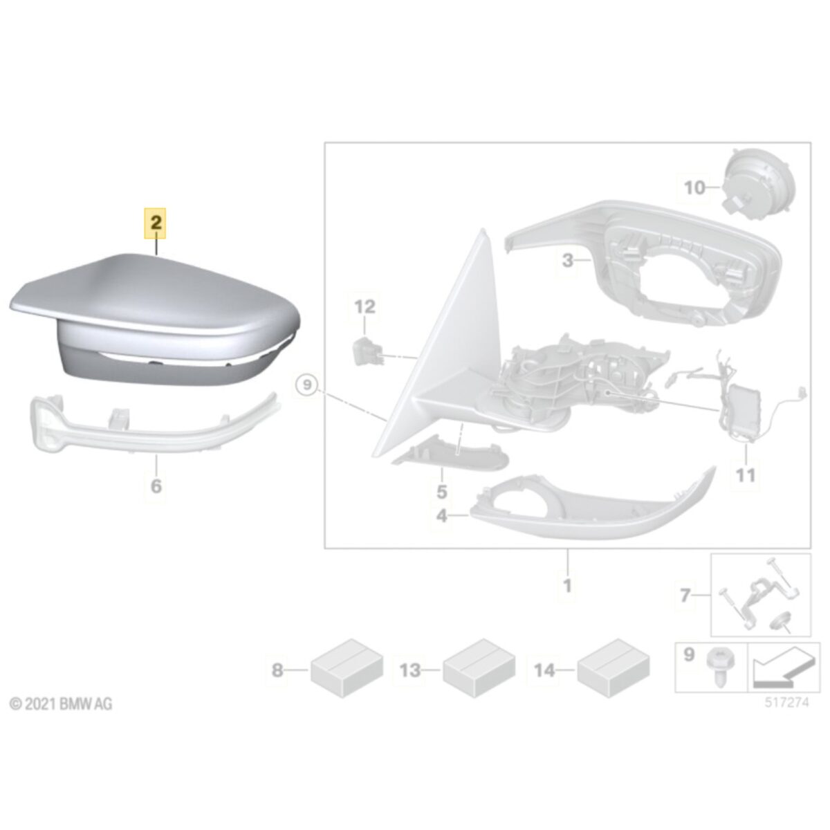 OEM BMW Grundierte M Spiegelkappen - G26 Diagramm