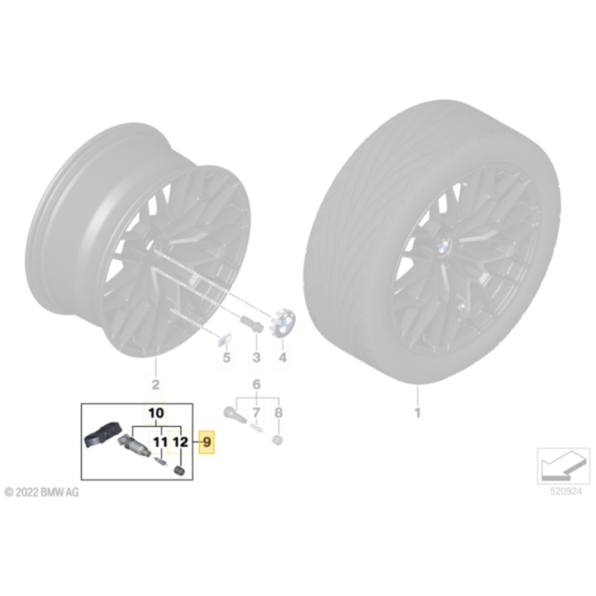 OEM BMW TPMS Silver Sensor, 315Mhz 36106887146