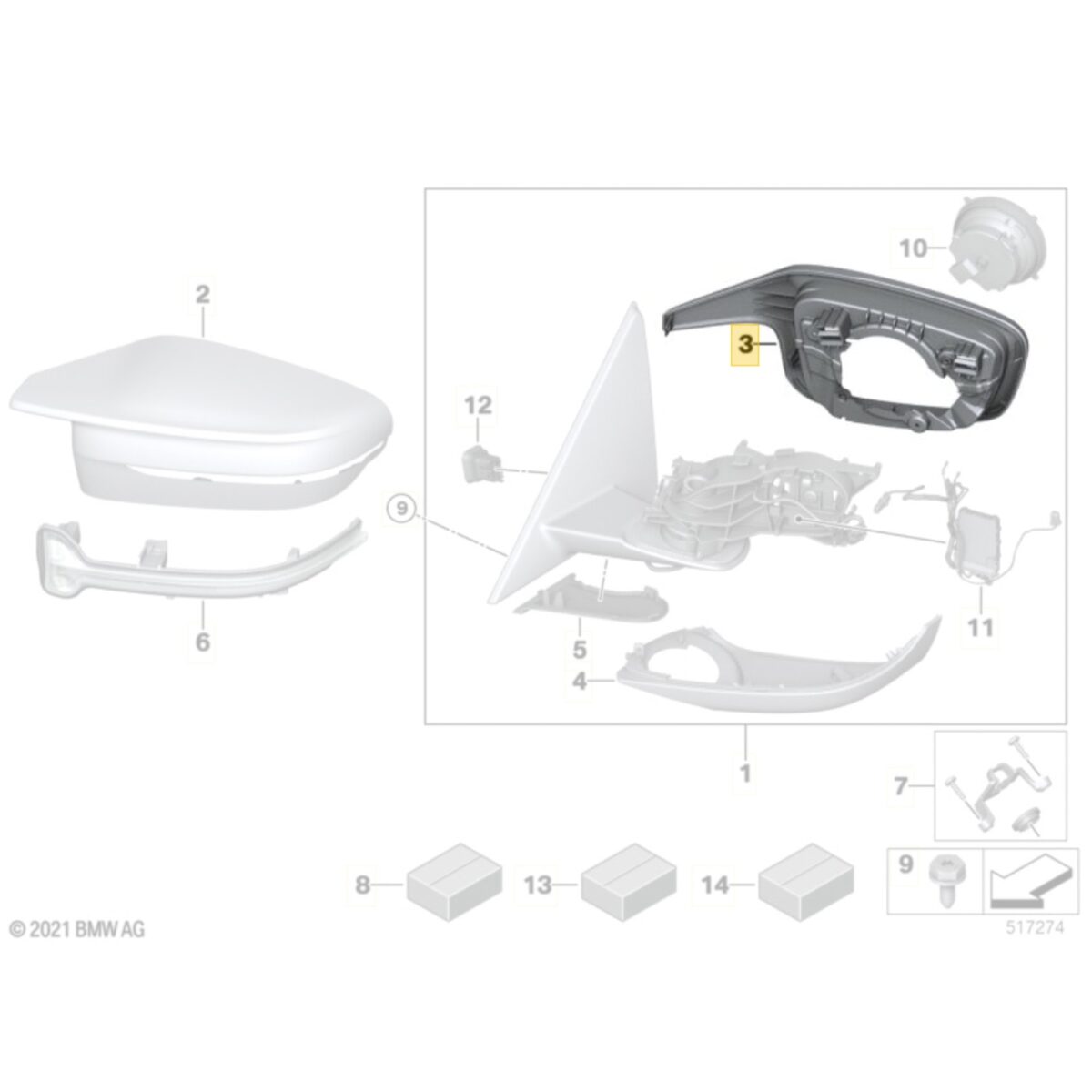 Diagramm von PaddleShifterz OEM BMW Gloss black Stützring für M Spiegelkappen - G26