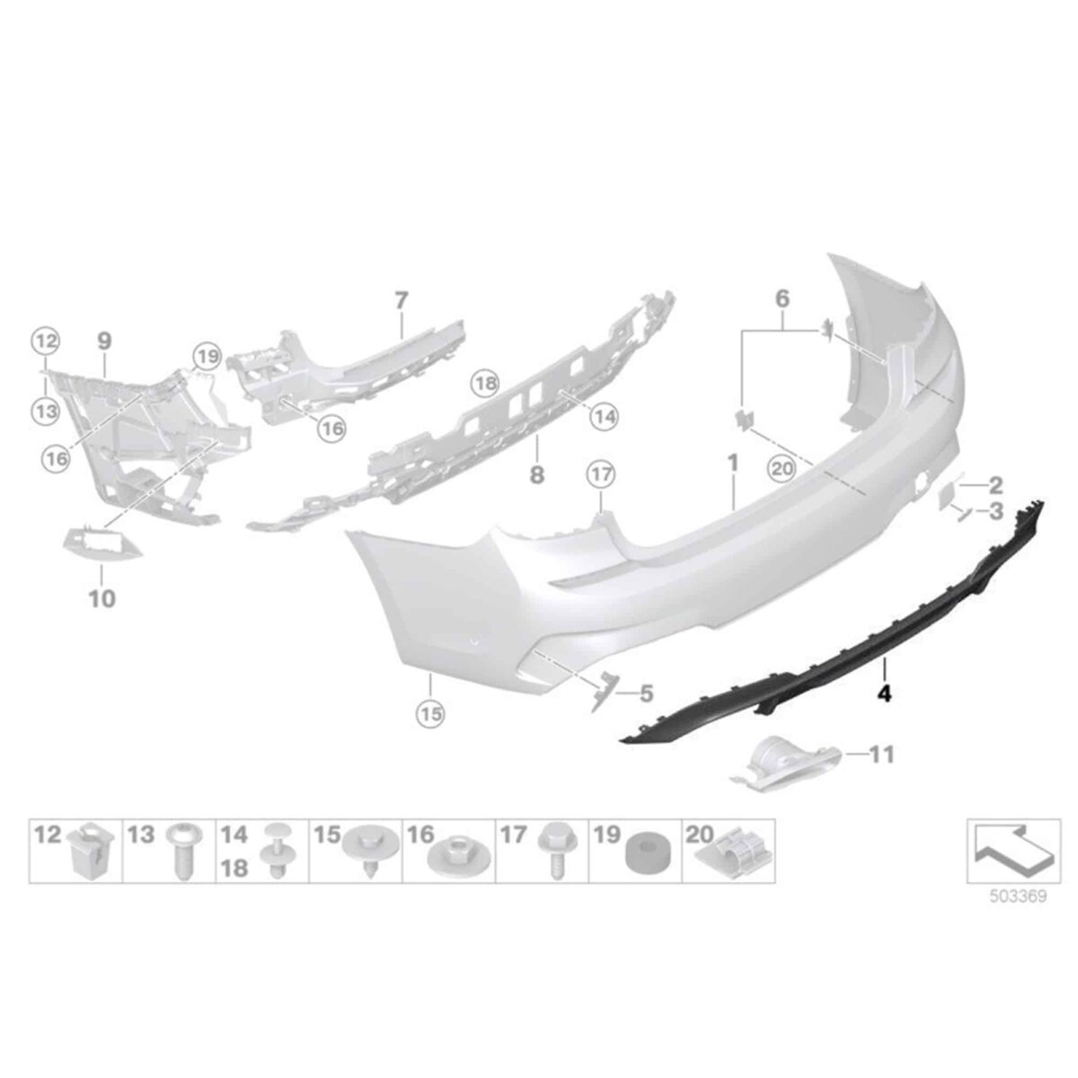 OEM BMW Gloss black M340i pre-LCI Diffusor - 51128069391