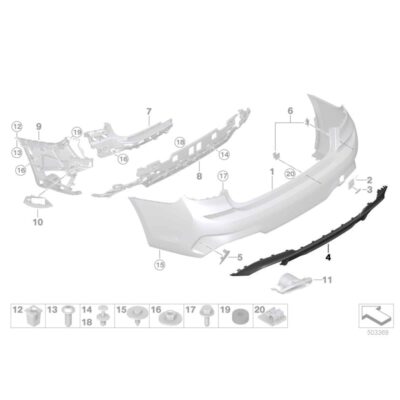 OEM BMW Gloss black M340i pre-LCI Diffusor - 51128069391