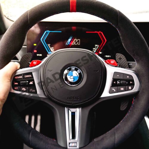 BMW G87 M2 with OEM BMW M3 CS, M4 CSL Alcantara steering wheel – 32307874035 and carbon fiber paddle shifters