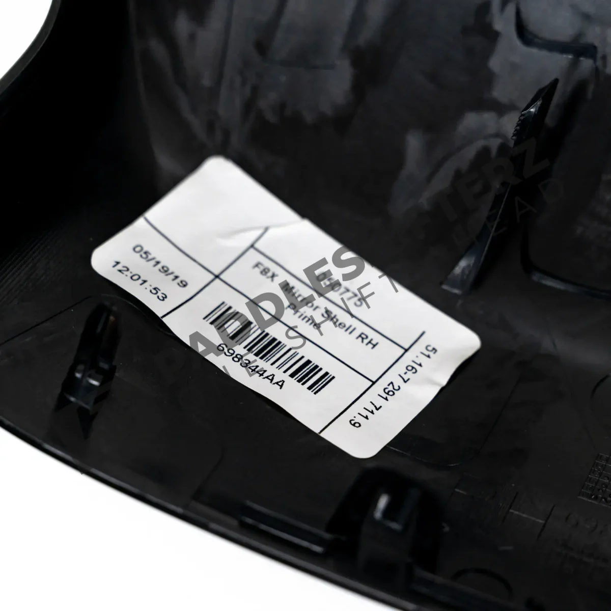 OEM BMW matte black primed mirror cap, right - 51168061708 label