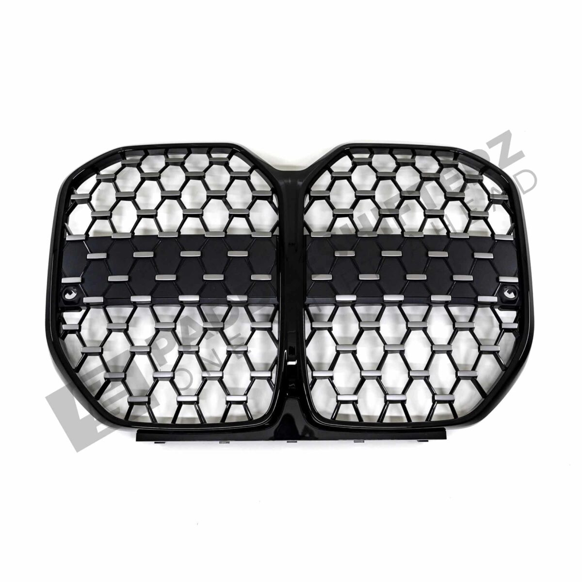 Front view of OEM BMW gloss black front grille - G26 - 51139466882