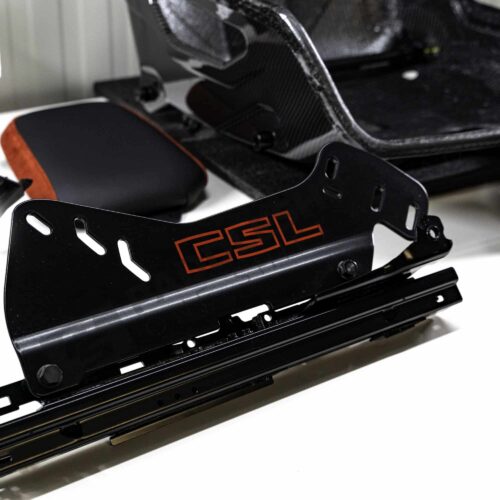 Close up shot of the seat mechanism of the OEM BMW G82 M4 CSL Complete Left Carbon fiber bucket seat