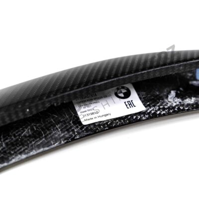 Rear, close up view of the OEM BMW M Performance Carbon fiber trunk spoiler - 51195A57B14 for the BMW G20 LCI