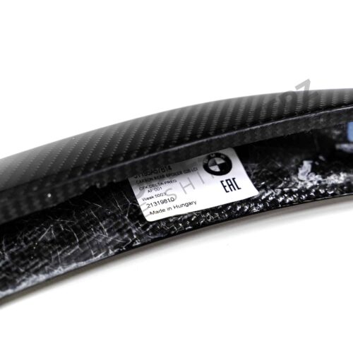 Rear, close up view of the OEM BMW M Performance Carbon fiber trunk spoiler - 51195A57B14 for the BMW G20 LCI