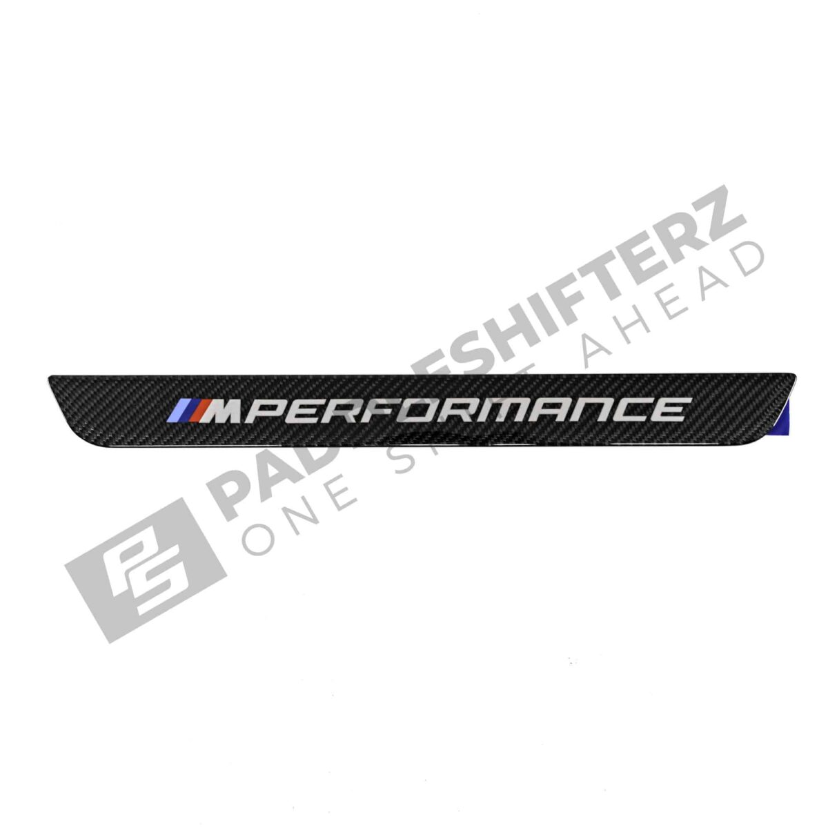 Front view of OEM BMW M Performance Carbon door sill trim - 51475A6CBC3