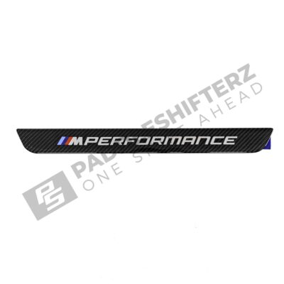 Front view of OEM BMW M Performance Carbon door sill trim - 51475A6CBC3