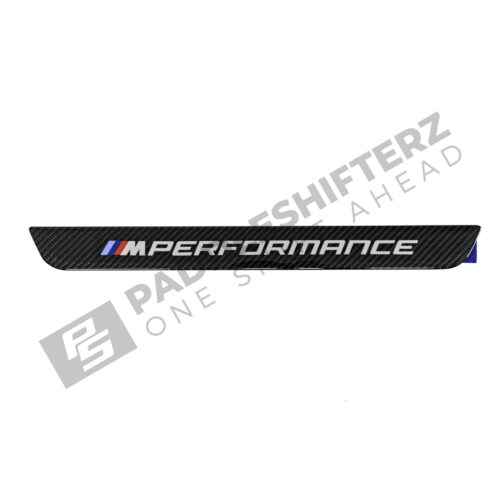 Front view of OEM BMW M Performance Carbon door sill trim - 51475A6CBC3
