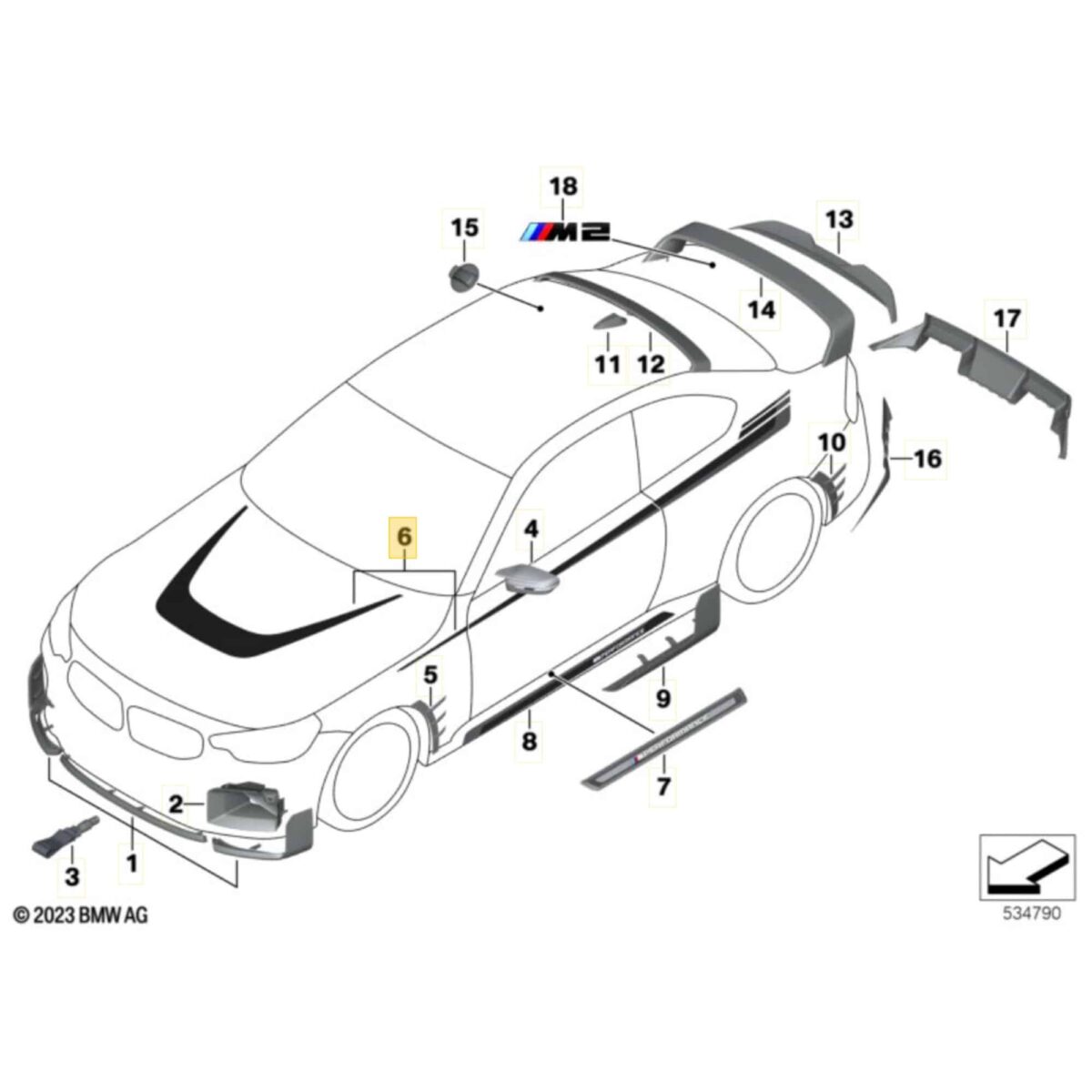 OEM BMW G87 M2 Aufklebersatz, Motorhaube und Seiten - 51145A65A10