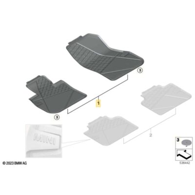 OEM MINI Fußmatten für U25, vorne - 51475A2DA79, 51475A2DA77