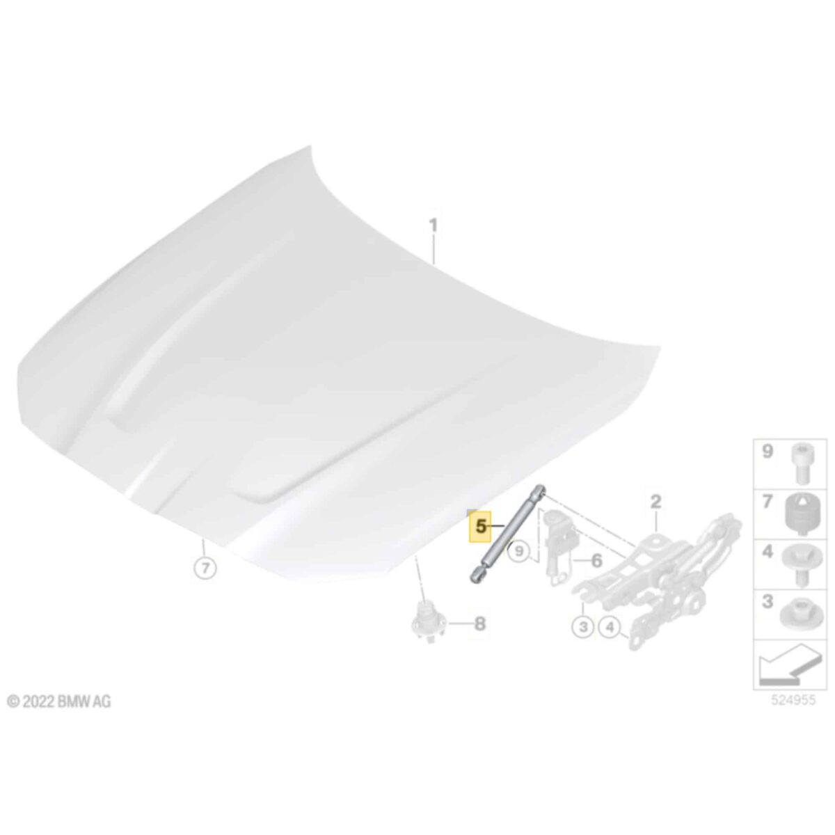 OEM BMW G82 M4 CSL Gasdruckfeder Motorhaube passiv - 51239463396