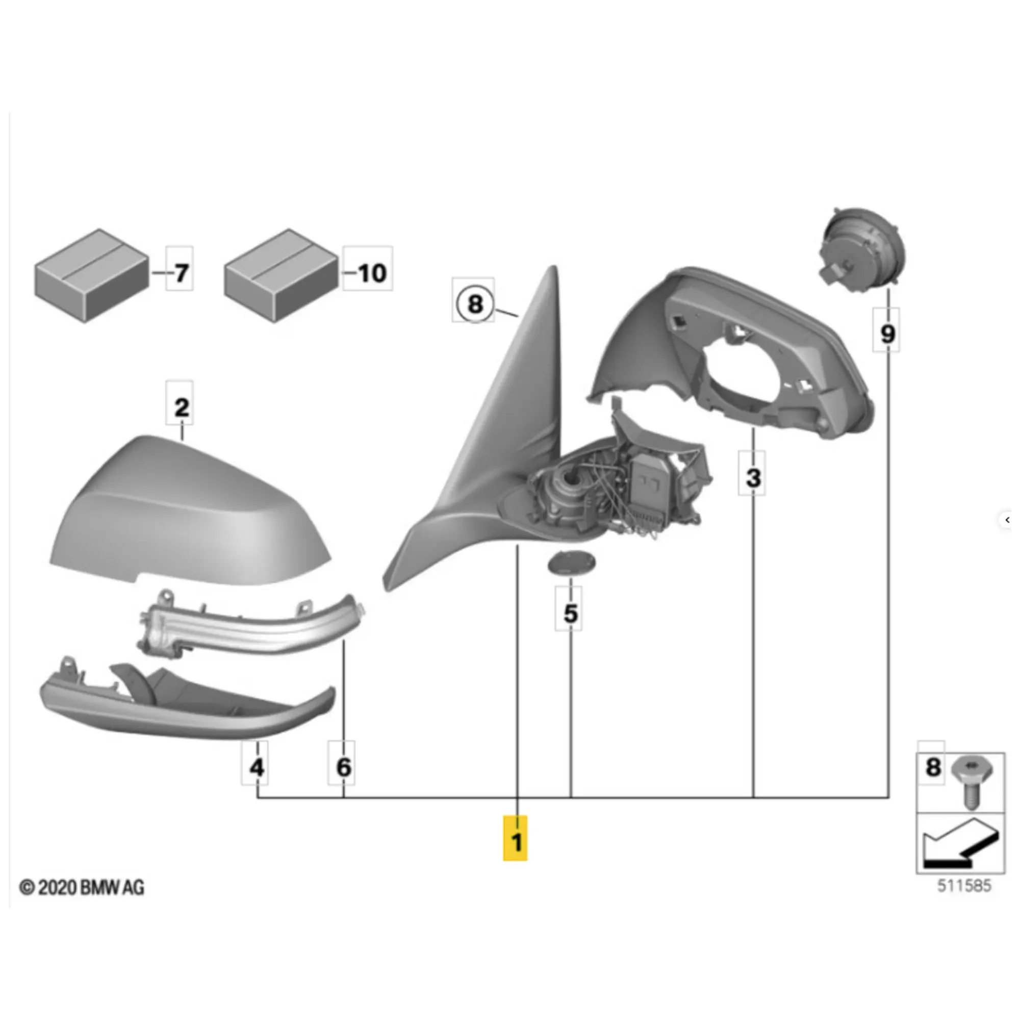 OEM BMW Heated exterior mirror 51167242745 51167242746