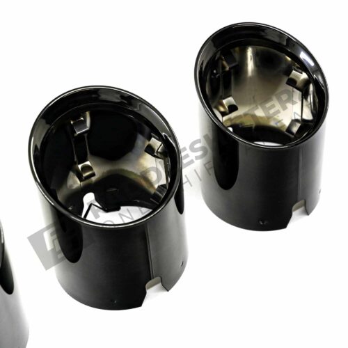 Close up view of OEM BMW G8X black chrome exhaust tip - 18308096126