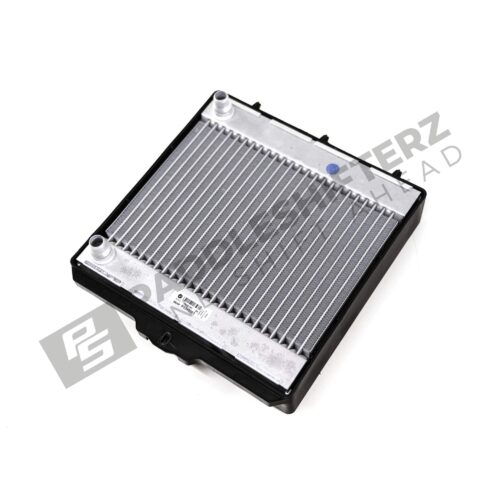 Side view of OEM BMW F80, F82, F83, F87 coolant radiator, left side - 17112284603