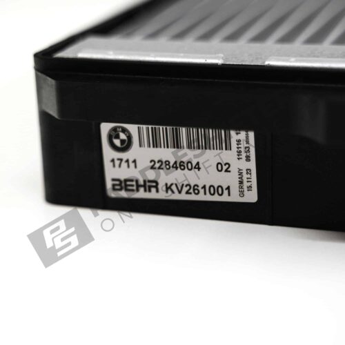 Close up view of OEM BMW F80, F82, F83, F87 coolant radiator, right side - 17112284604