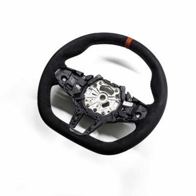 bmw flat bottom steering wheel in alcantara with red striping