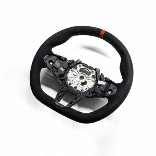 bmw flat bottom steering wheel in alcantara with red striping
