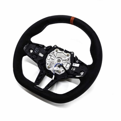 OEM BMW M4 G82 Flat bottom alcantara steering wheel 32307908500 photographer from a slight angle