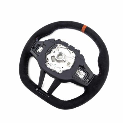 Rear view of the OEM BMW M4 Flat bottom leather steering wheel, 32307908501