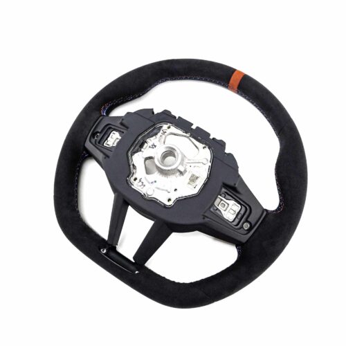 Rear view of the OEM BMW M4 Flat bottom leather steering wheel, 32307908501