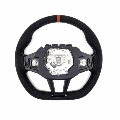 Top view of the OEM BMW M4 Flat bottom leather steering wheel, 32307908501