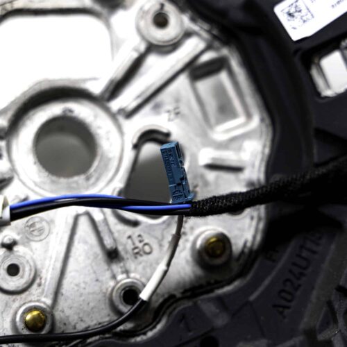 Close up shot of the cables of the OEM BMW M Flat bottom alcantara steering wheel - 32307908502