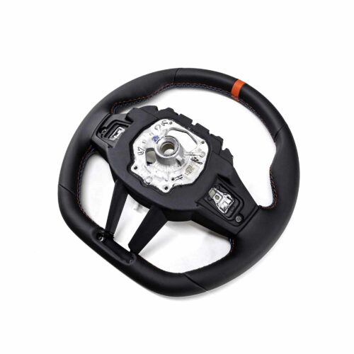 Rear view of the OEM BMW M4 Flat bottom leather steering wheel, 32305A8A906