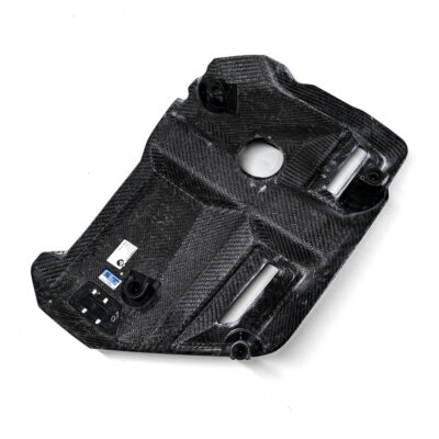 Rear view shot of the OEM BMW Carbon fiber engine cover for S58 engines 11145B311A3 showing the inner structure