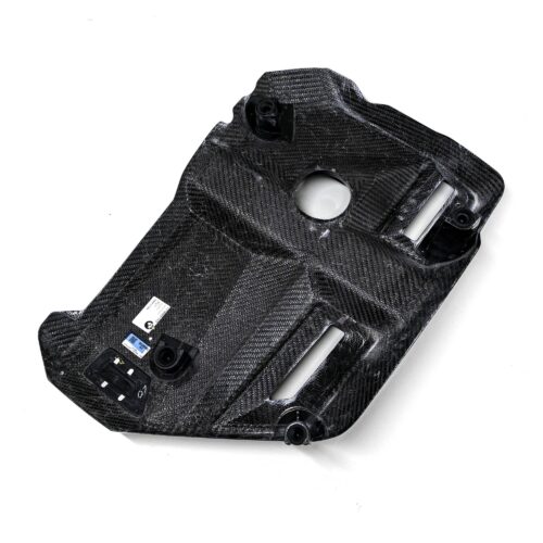 Rear view shot of the OEM BMW Carbon fiber engine cover for S58 engines 11145B311A3 showing the inner structure