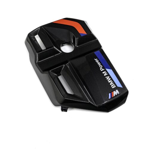 OEM BMW Carbon fiber engine cover for the G87 M2, G80, G81, G82, G83 BMWs photographed from the top