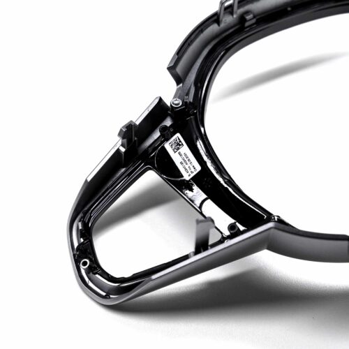 Close up view of the M button cut out on the OEM BMW M Sport steering wheel trim M4 LCI - 32307908503