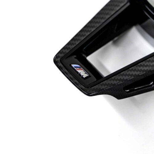 Close up view of the M logo on the OEM BMW M Sport steering wheel trim without driving assistant professional M4 LCI - 32307908505