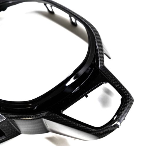 Close up shot of the button holes on the OEM BMW M Sport steering wheel trim with driving assistant professional M4 LCI - 32307908506
