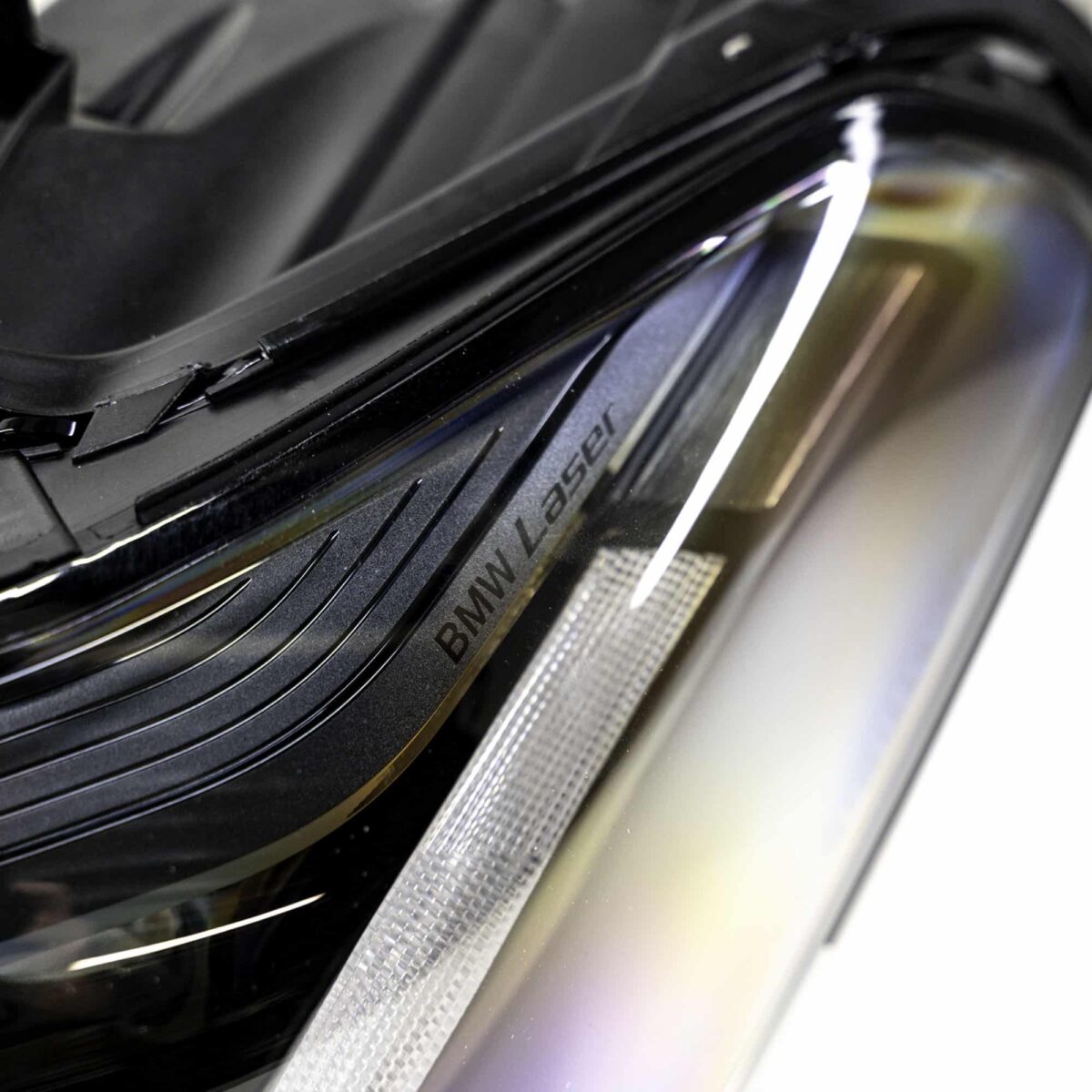 Close up shot of the BMW F90 M5 CS Left Laser headlight from the top